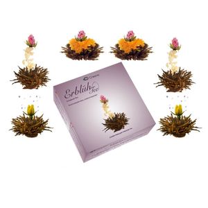 Creano 6 Teeblumen Erblühtee in edler Geschenkbox zum Probieren - Schwarztee (3 verschiedene Sorten Teerosen)