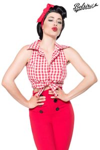 Belsira Damen Karo-Bluse Oberteil Shirt Top, ärmellos und bauchfrei, Größe:XL, Farbe:rot/weiß