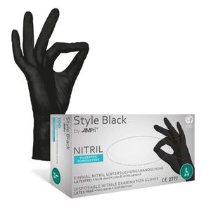 Einmalhandschuhe, Nitril Handschuhe, schwarz, puderfrei, 100 Stück, Größe XS, Rabe, Style by Med-Comfort