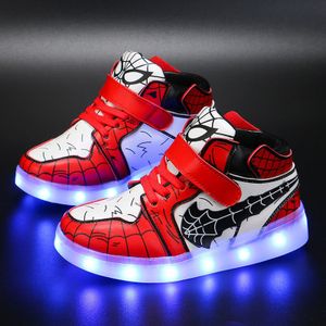 Leuchtende Turnschuhe Anime Spinne Spider man Sneakers Cartoon LED-Licht Jungen Mädchen Kinderschuhe klett schuhe Rot Größe 32