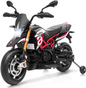COSTWAY 12V dětská motorka Aprilia s tréninkovými koly, elektrická motorka 900 Dorsoduro s LED světly a hudbou, dětská motorka vhodná pro děti od 3 let (červená)