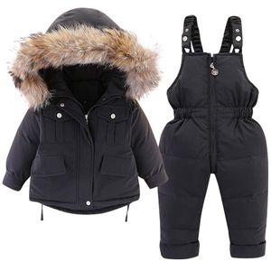 Baby Daunenjacke und Daunenhose 2PCS, Mädchen Jungen Winter Mantel mit Kapuze Kinder Skianzüge (Schwarz,90cm)