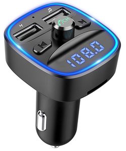 Bluetooth FM vysílač do auta, modrý bezdrátový rádiový přijímač do auta s handsfree, duální USB nabíječka 5V/2,4A a 5V/1A, SD karta, USB disk