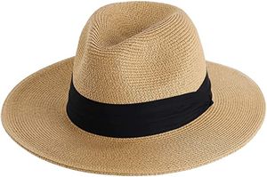 Damen Panamahut Breite Krempe Stroh Sonnenhut für Sommer und Strand Verstellbare Strohhut 55-57cm
