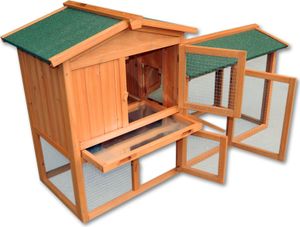 Dvoupatrová králíkárna Wiltec 1470 x 520 x 855 mm, dvoupatrová králíkárna ze smrkového dřeva, s bitumenovou střechou a vanou na trus, volný výběh pro malá zvířata