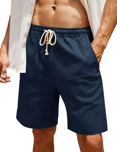 Herren-Shorts aus Baumwolle und Leinen mit Schnürung, große Taschen, lässige Hosen-Shorts
