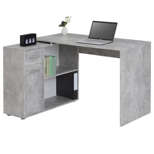 Eckschreibtisch ISOTTA modernes Design, Schreibtisch Computertisch Bürotisch Winkelschreibtisch mit großzügigem Stauraum in Betonoptik foliert