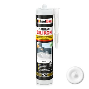 Isolbau Sanitär Silikon 1 x 300 ml Weiß - Hochelastischer Silikon-Dichtstoff für Abdichtungen & Fugen – Schimmelresistent, wasserdicht -  Kartusche