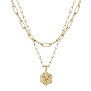 Anhänger-Halskette, wasserfest, vielseitig einsetzbar, glänzender Buchstabe, Gold-Schicht-Halskette als Geschenk-V