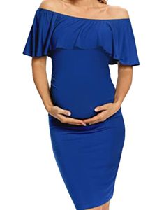Damen Umstandskleider Sommer Schwangeres Kleid Abendkleider Elegant Ballkleid Blau,Größe L