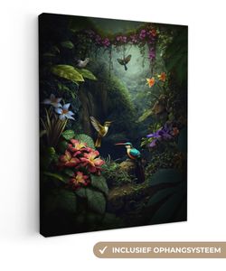 OneMillionCanvasses® - Maľba na plátne - Obraz na plátne Nástenná maľba na plátne - Kvety - Rastliny - Džungľa - Vtáky - 60x80cm - Fotografia na