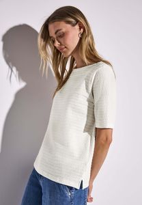 Street One Rundhalsshirt 'T-Shirt mit Struktur', A323152, off white, Gr. 38