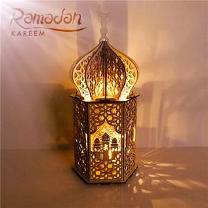 Ramadan Holz Eid Mubarak Nachtlicht LED Mond Islam Moschee Muslim Tisch Deko DIY LED Laterne Lampe 35*15cm