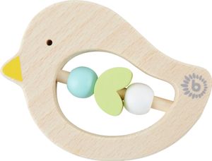 Bieco Vogel Beißring Baby aus Holz,10 cm | Ab 0 Monate | Greifling Baby Holz mit Grünen Holzperlen | Beissring für Baby zum Zahnen | Baby Zahnungshilfe Holztiere | süßer Beißring Holz Perlen
