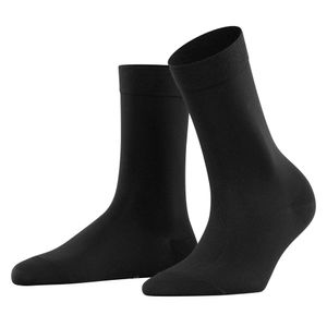 FALKE Damen Socken - Baumwolle Touch, Baumwolle, Bündchen, Logo, einfarbig, lang Schwarz 39-42