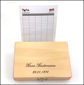 Skat Box Club Standard, Holzkassette mit individueller Gravur, 2 Skat Kartenspielen, Geschenk - Idee