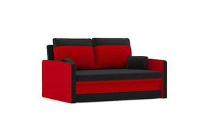 Sofa MILTON 135 x 90 mit Schlaffunktion - Schlafsofa mit Bettkasten - Farben zur Auswahl - STOFF HAITI 17 + HAITI 8 Schwarz&Rot