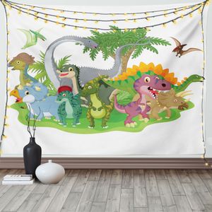 ABAKUHAUS Bunt Wandteppich, Cartoon-Gruppe Dinosaurier, Wohnzimmer Schlafzimmer Heim Seidiges Satin Wandteppich, 200 x 150 cm, Mehrfarbig