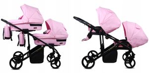 BabyLux® DUO | 2in1 Kinderwagen für Zwillinge | Light Pink | Geschwisterwagen Zwillingskinderwagen | Kinderwagenset | Buggy + Babywanne