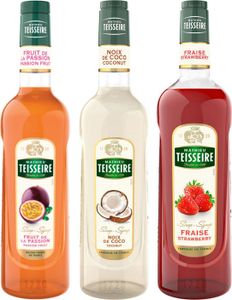 Sirupe für Teisseire Cocktails - Passionsfrucht, Kokosnuss, Erdbeere - 1x70cl und 2x1l