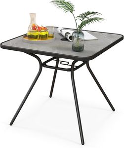 GOPLUS Gartentisch mit Metallgestell, Terrassentisch mit 42 mm Schirmloch, Stabiler Metalltisch mit rutschfesten Füßen, für Garten Terrasse Balkon, 100 kg belastbar (Tisch)