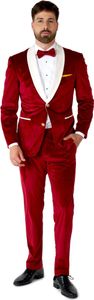 Roter Samt Deluxe Anzug - Santa Weihnachtskostüm Größe: 46