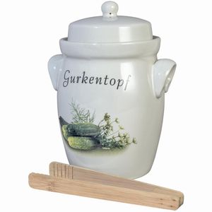 Gurkentopf Keramik 5,0 l, creme mit Holzzange