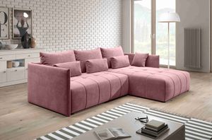 FURNIX Yalta Eckcouch L-Form  Couch Sofa Schlafsofa mit Schlaffunktion Bettkasten und Kissen modern Rosa MH 63 Rosa