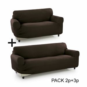 SOFAKOVER® superelastischer Sofabezug, Packung x2, Bezug für 3- und 2-Sitzer-Sofa, mit exklusivem Design, atmungsaktiv, 2+3-Sitzer, Braun