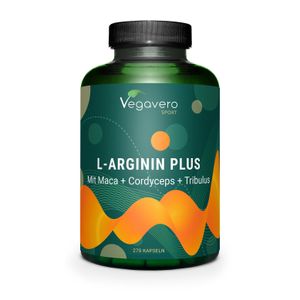 Vegavero L-Arginin Plus | 270 Kapseln | mit Maca, Cordyceps und Tribulus | vegan