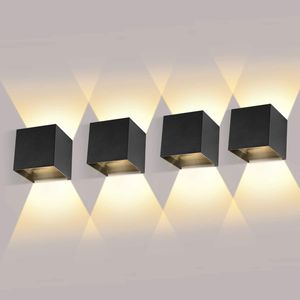 4 Stk 12W LED Wandleuchten Innen/Außen Wandlampe Auf und ab Einstellbarer Lichtstrahl 2700-3000K Warmweiß LED Wandleuchte Schwarz