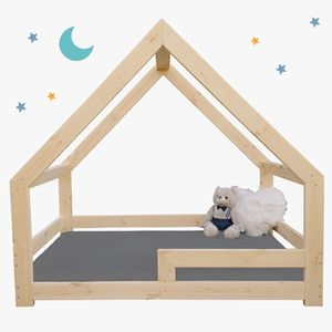 NeedSleep Hausbett mit  Rausfallschutz 80x160 cm Kinderbett Bodenbett aus Holz Symmetrisch, ohne Schornstein