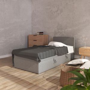 MEBLITO Boxspringbett Menorca Mini Bett mit Bettkästen Matratze H3 mit Topper Seite: Rechts  90x200 cm Hellgrau (Lux 05)