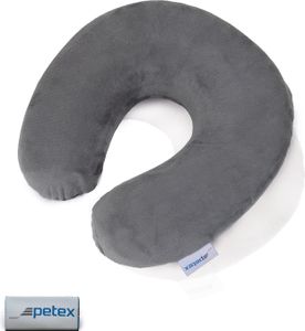 Nackenkissen mit Memory Schaum, Reisekissen, Nackenhörnchen, grau, ergonomisch, Bezug abnehmbar | PETEX