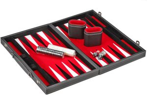 Philos 1730 - Backgammon Filzinlet rot-weiß-schwarz, medium, Koffer Kunstleder 4014156017306