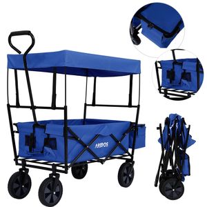 AREBOS Bollerwagen mit Dach Eco, Handwagen, Transportkarre, Gerätewagen, Blau