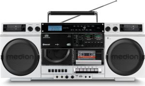 MEDION P66538 Kassettenrecorder (Retro Ghettoblaster mit CD-Player, 80er, groß, USB, SD, CD, Kassetten MC, DAB+ Radio Teleskopantenne, Bluetooth, Kassettendeck, Aufnahmefunktion, Batteriebetrieben)