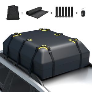 COSTWAY 600L střešní box na auto, vodotěsný střešní box se 6 háky na dveře, kombinovaným zámkem, protiskluzovou podložkou a taškou na přenášení, skládací střešní box na zavazadla pro osobní automobily, dodávky, SUV (černý, 600L)
