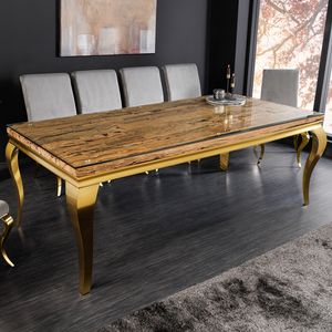 riess-ambiente Design Esstisch MODERN BAROCK 200cm natur gold Teakholz Edelstahl Glasplatte Esszimmertisch Konferenztisch Tisch