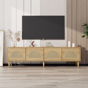 Merax TV-Schrank mit Rattantüren und verstellbaren Einlegeböden, Lowboard Landhaus, TV-Board Fernsehtisch, Breite:180cm, Natur