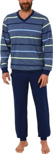Eleganter Herren Frottee Pyjama Schlafanzug mit Bündchen in toller Streifenoptik - 62055 ; grün , 52