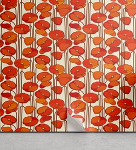 ABAKUHAUS Blumen abziehbare & klebbare Tapete für Zuhause, Mohnblumen Retro Frühling, selbstklebendes Wohnzimmer Küchenakzent, 33 cm x 180 cm, Orange und Elfenbein