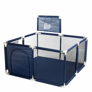 Comomy Baby Laufgitter 128 x 128 x 66 cm Laufgitter Barriere mit Basketball Korb, Atmungsaktives Mesh, Laufstall für Kinder, Farbe: Dunkelblau