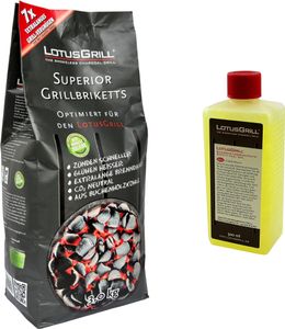 1x LotusGrill Superior BBQ brikety 3KG + 1x LotusGrill palivová pasta 500ml - CO2 neutrálna, rýchlo sa zapáli, + doba horenia