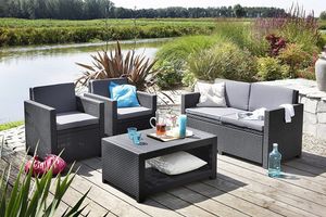 Allibert by Keter Polyrattan Gartentisch / Outdoor Couchtisch "Monaco" graphitgrau