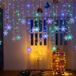 Schneeflocke Lichterkette Weihnachtsleuchte LED Lichtervorhang Innen Außen IP44  8 Beleuchtungsmodi Bunt Deko Für Weihnachten Party Hochzeit Fenster