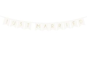 Banner Girlande Hochzeit, Motive:Just Married / weiß - gold