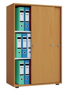 VCM Holz Büroschrank Ordner Aktenschrank Büromöbel Schrank Lona 3-fach Schiebetüren Buche