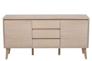 Naila Sideboard mit 2 Türen und 3 Schubladen aus Eiche Furnier und massiv,weiß gelaugt.