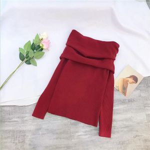 Schulterfreier Vintage-Strickpullover für Damen, One Size, Rot
